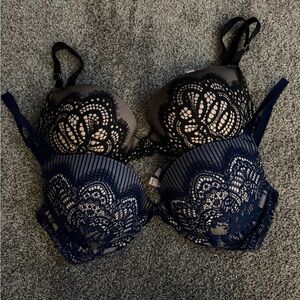 Elegant Lace Women's Bra Set - Black and Navy